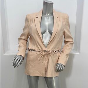 Bcbgmaxazria  Beige Women's Linen Bend Laced Waist  Blazer Size M